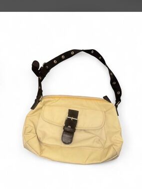 Beige Women's Shoulder Bag with Dark Brown Strap